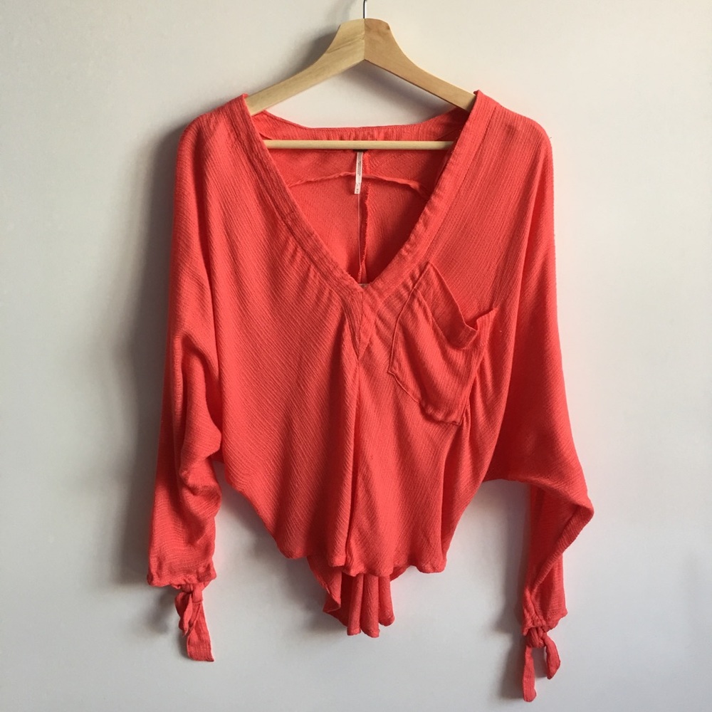NWT Free People Morning Dolman V-Neck Top In Red